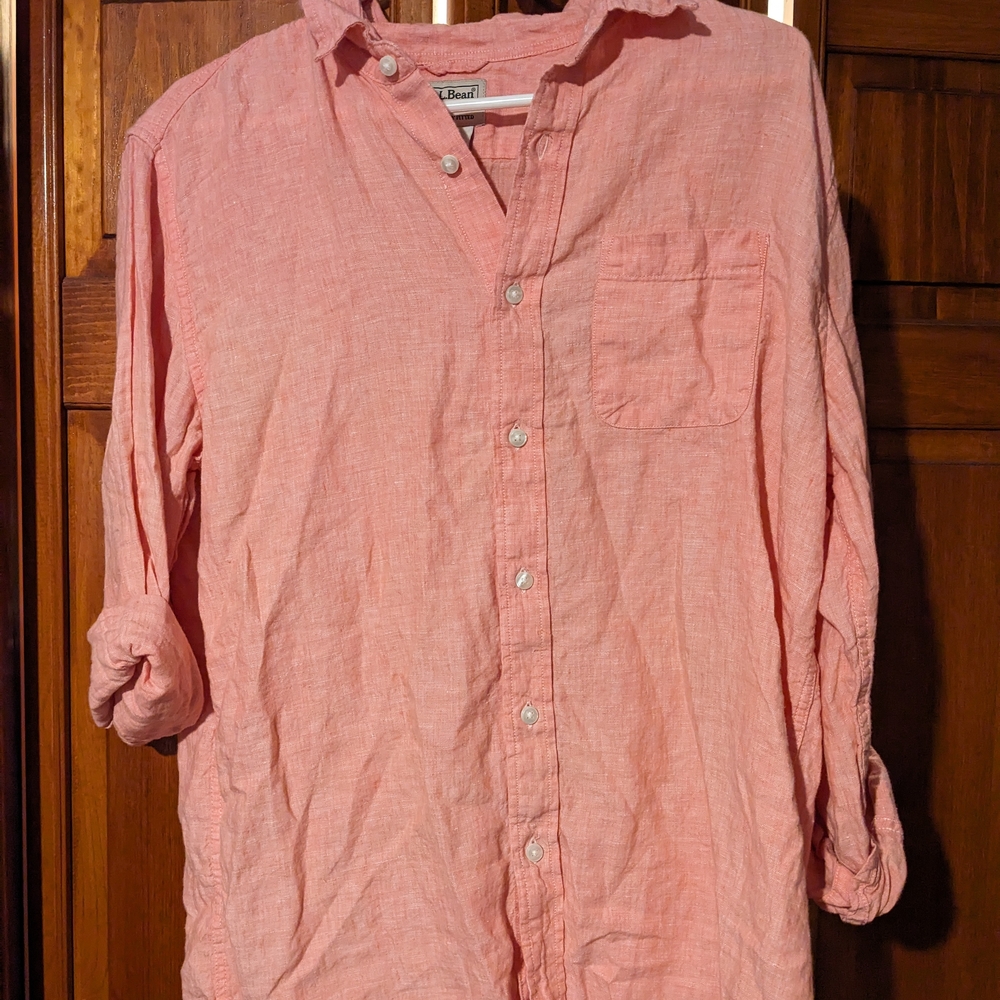 LL Bean Salmon/Pink Casual Button Down Linen Shirt